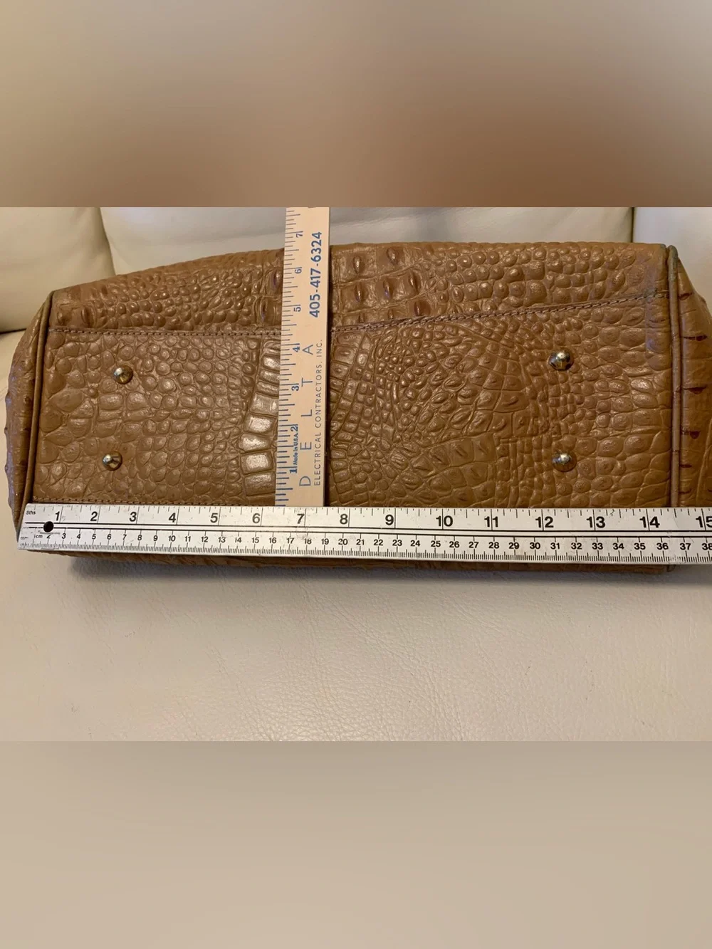 Old Florence Leather Croc Embossed Handbag Brown Naturally Dyed & Treated Italy